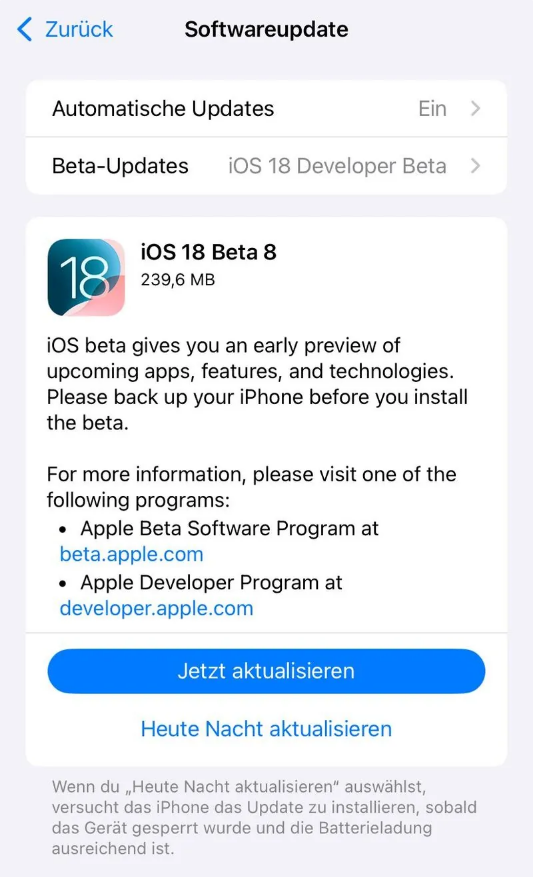 太平苹果手机维修分享苹果 iOS / iPadOS 18 开发者预览版 Beta 8 发布 